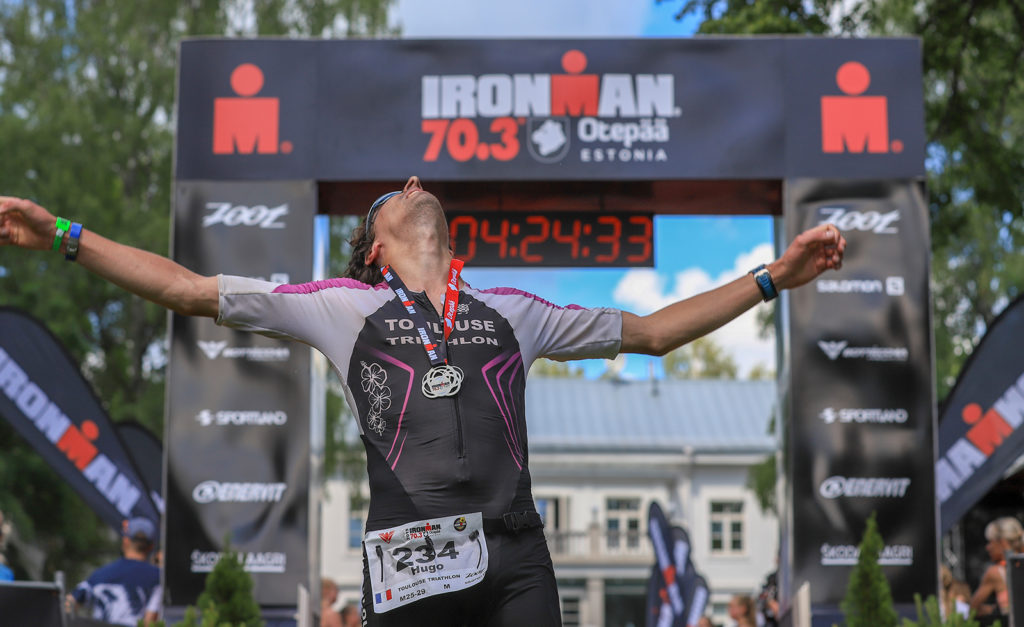 Hugo à l'arrivée de l'Ironman 70.3 Otepää 2019